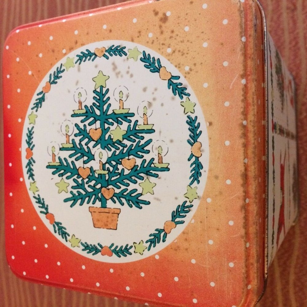 Vintage Tin Box Christmas Teddy Bear Rocking Horse